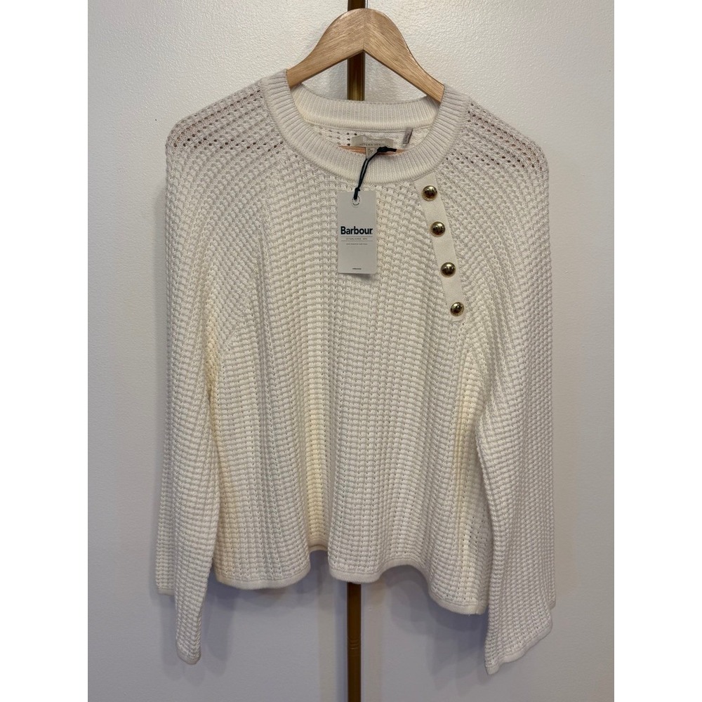 Barbour, Angela Cotton Sweater, Cloud White, Size 14, NWT, MSRP $130